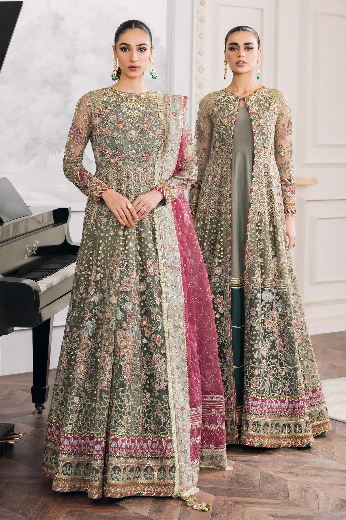 Feroze Sage Green Embroidered Pishwas (1341)