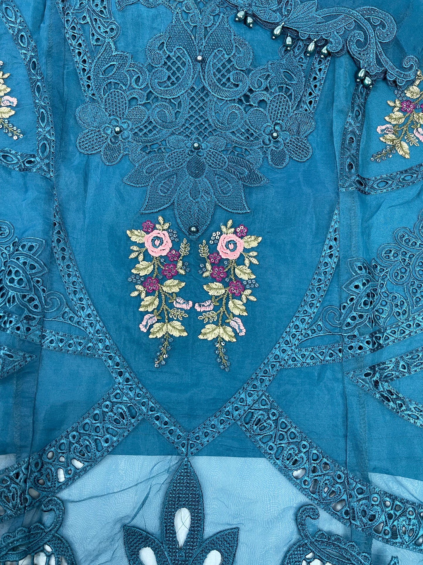 Luxury 3-Piece Stitched Organza Suit – Zinc Floral