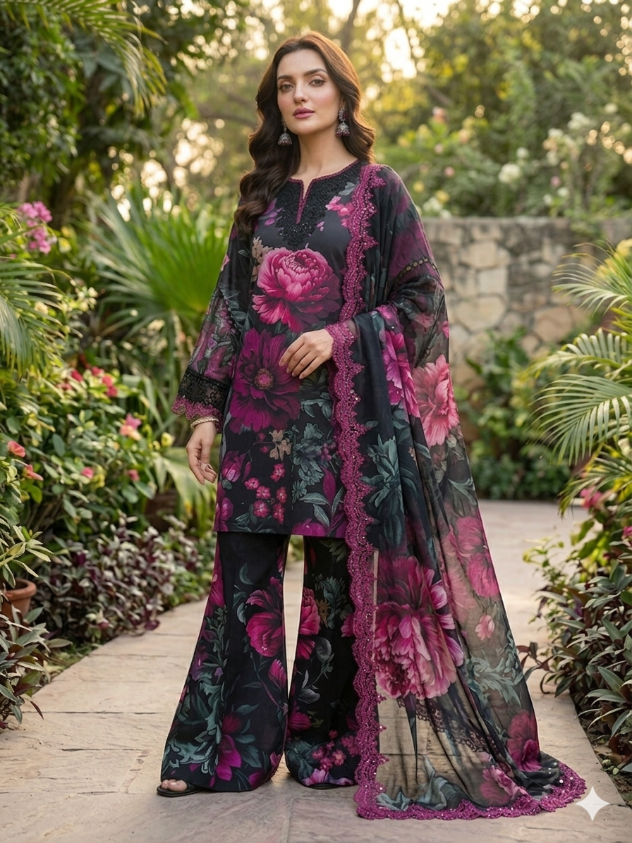 Stylish 3-Piece Digital Printed Lawn Suit Unstitched