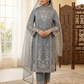 Luxury 3-Piece Stitched Organza Suit – Olive Green &amp; Silver Tilla