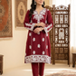 Premium 2-Piece Stitched Embroidered Lawn Suit – Maroon &amp; White