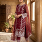 Luxury 3-Piece Stitched Organza Suit – Maroon &amp; White (Hand-Work Edition)