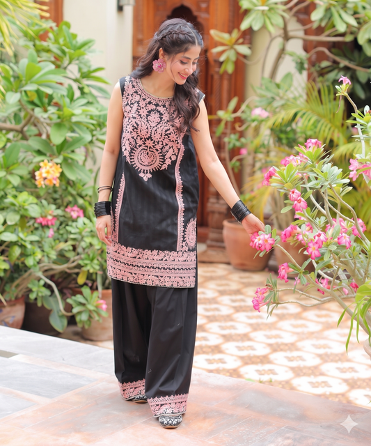 2Piece - Embroidered Leno Kara Suit (Unstiched)