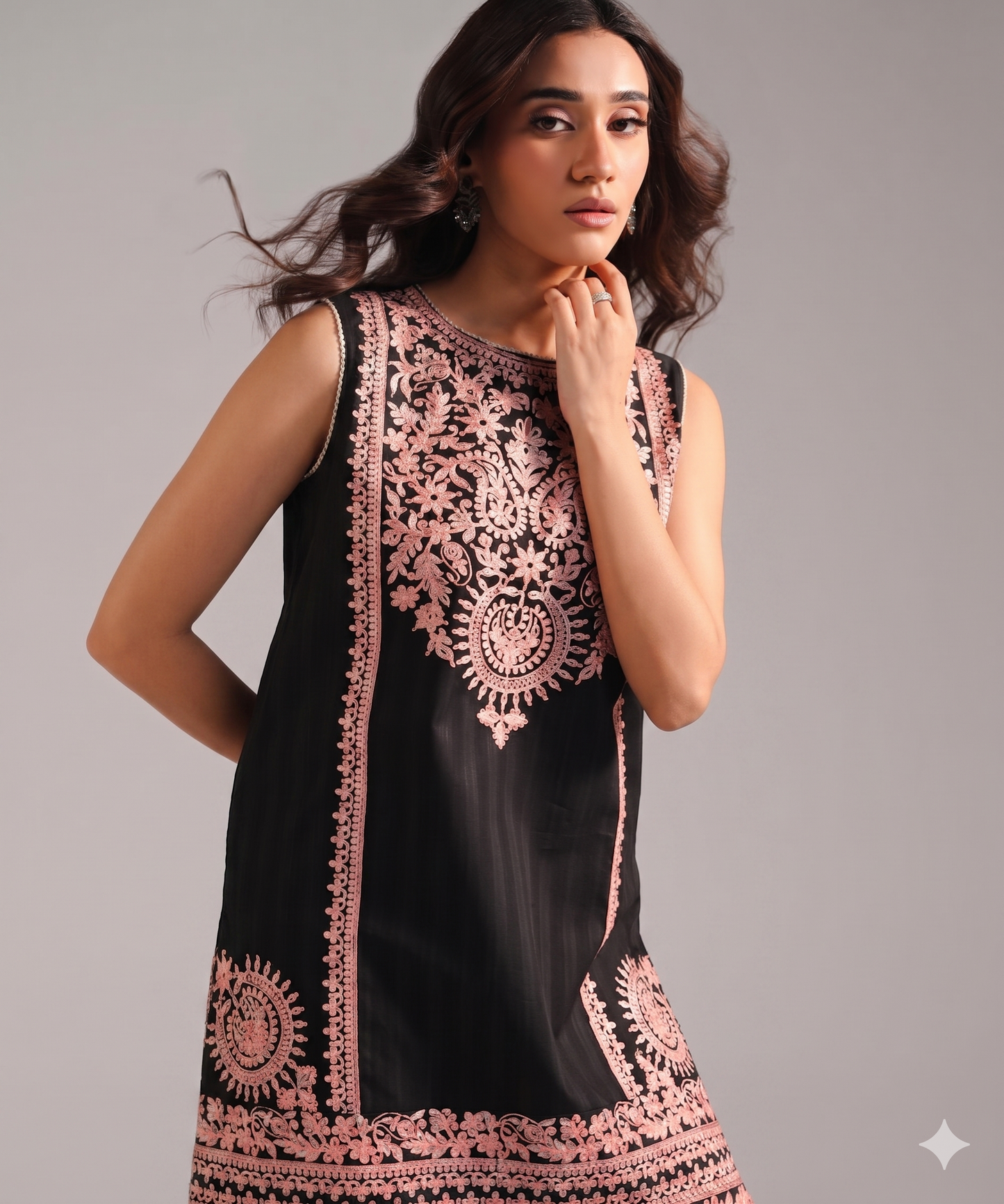 2Piece - Embroidered Leno Kara Suit (Unstiched)