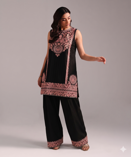 2Piece - Embroidered Leno Kara Suit (Unstiched)