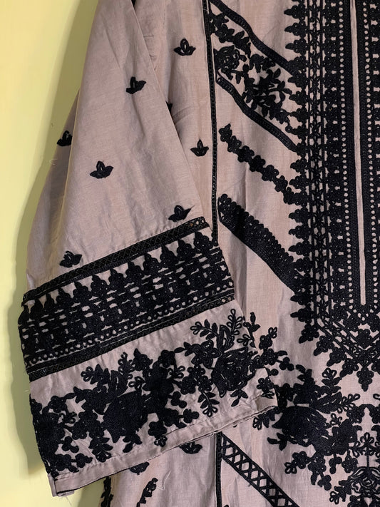 Premium 2-Piece Stitched Embroidered Lawn Suit – Dark Skin &amp; Black