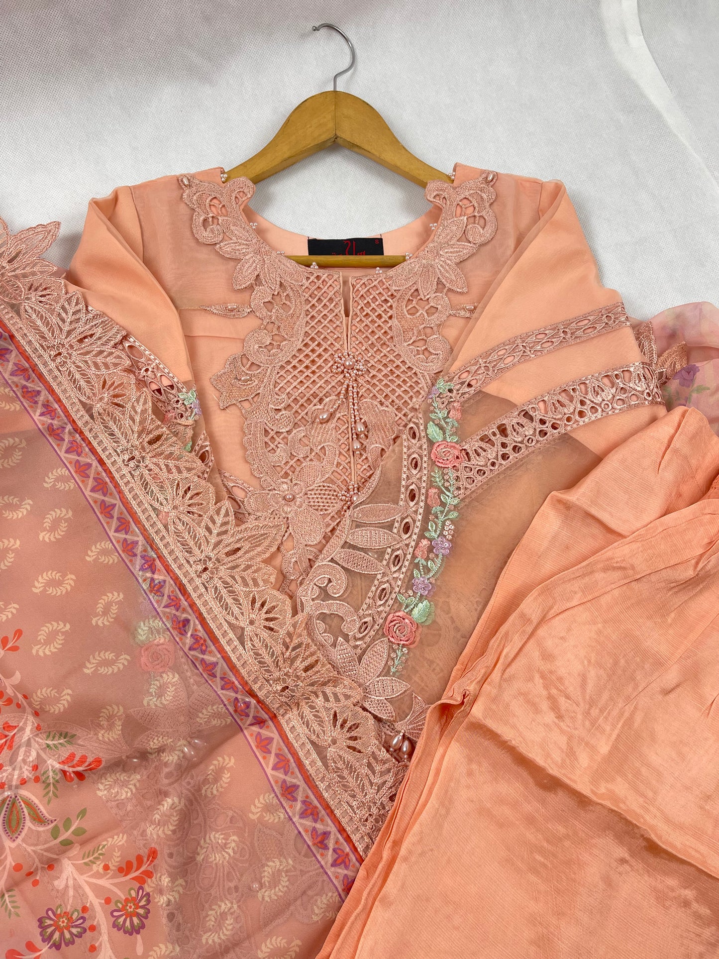 Luxury 3-Piece Stitched Organza Suit – Peach Blossom