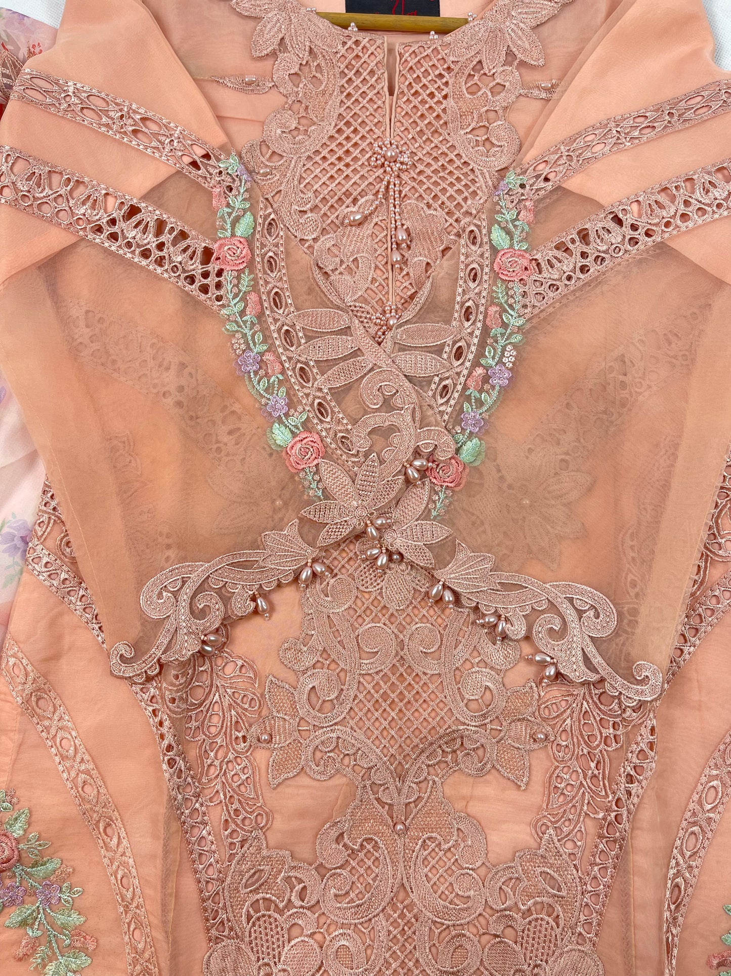 Luxury 3-Piece Stitched Organza Suit – Peach Blossom