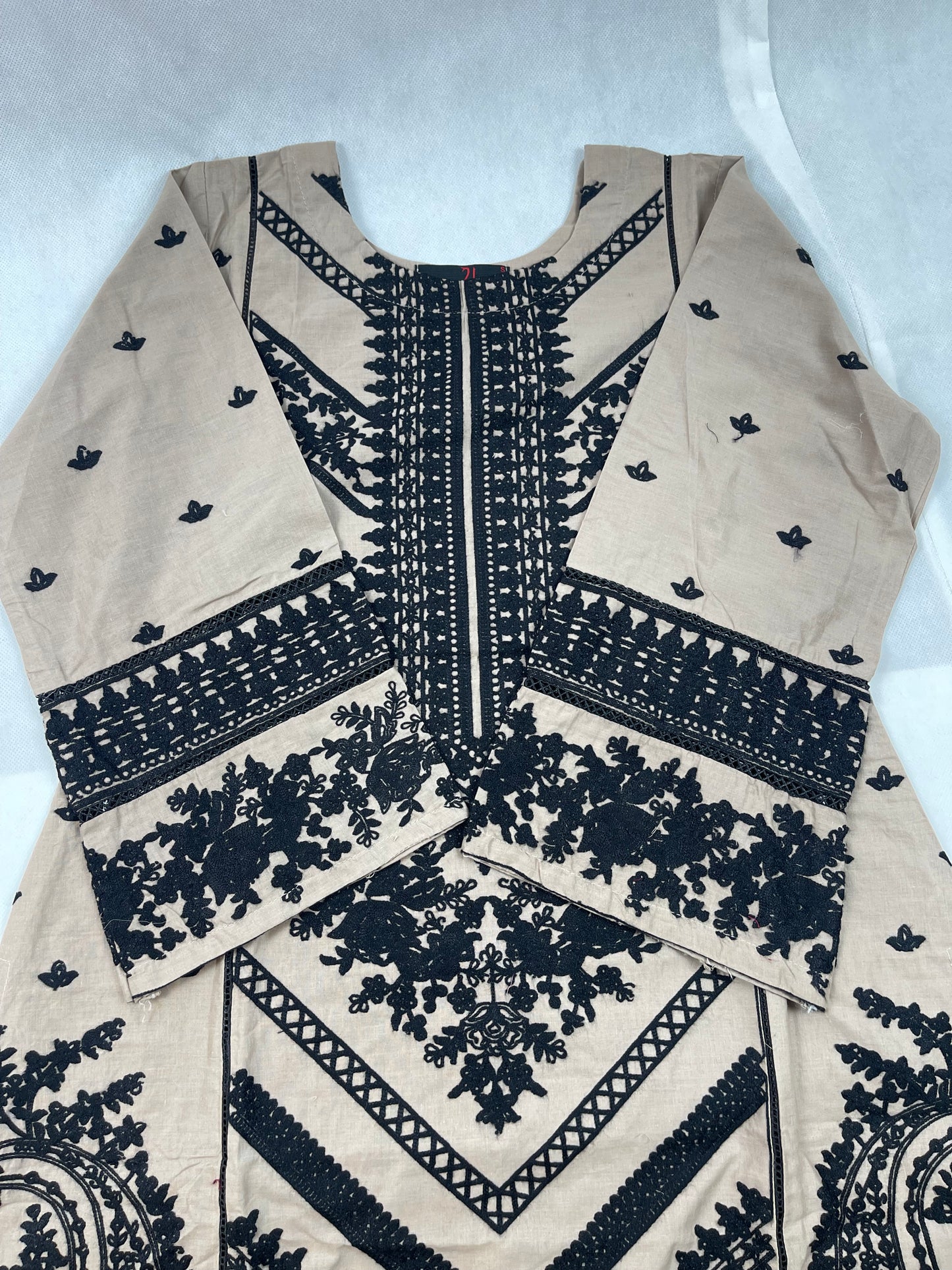 Premium 2-Piece Stitched Embroidered Lawn Suit – Dark Skin &amp; Black