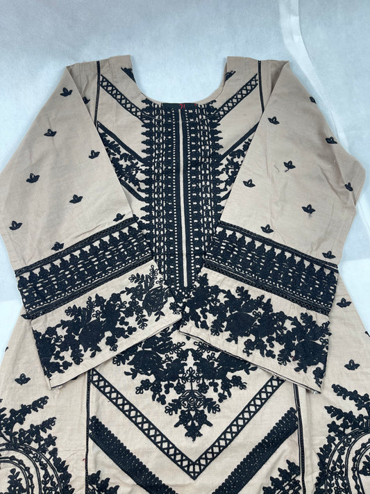 Premium 2-Piece Stitched Embroidered Lawn Suit – Dark Skin &amp; Black