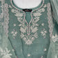 Luxury 3-Piece Stitched Organza Suit – Olive Green &amp; Silver Tilla