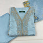 Luxury 3-Piece Stitched Banadora Lawn Suit – Sky Blue &amp; Silver