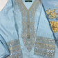 Luxury 3-Piece Stitched Banadora Lawn Suit – Sky Blue &amp; Silver