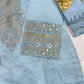 Luxury 3-Piece Stitched Banadora Lawn Suit – Sky Blue &amp; Silver