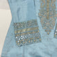 Luxury 3-Piece Stitched Banadora Lawn Suit – Sky Blue &amp; Silver