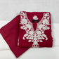Premium 2-Piece Stitched Embroidered Lawn Suit – Maroon &amp; White