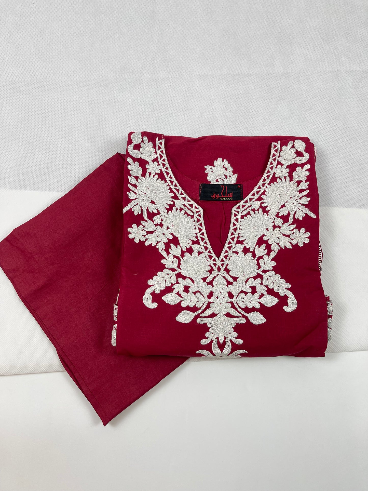 Premium 2-Piece Stitched Embroidered Lawn Suit – Maroon &amp; White
