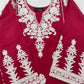 Premium 2-Piece Stitched Embroidered Lawn Suit – Maroon &amp; White