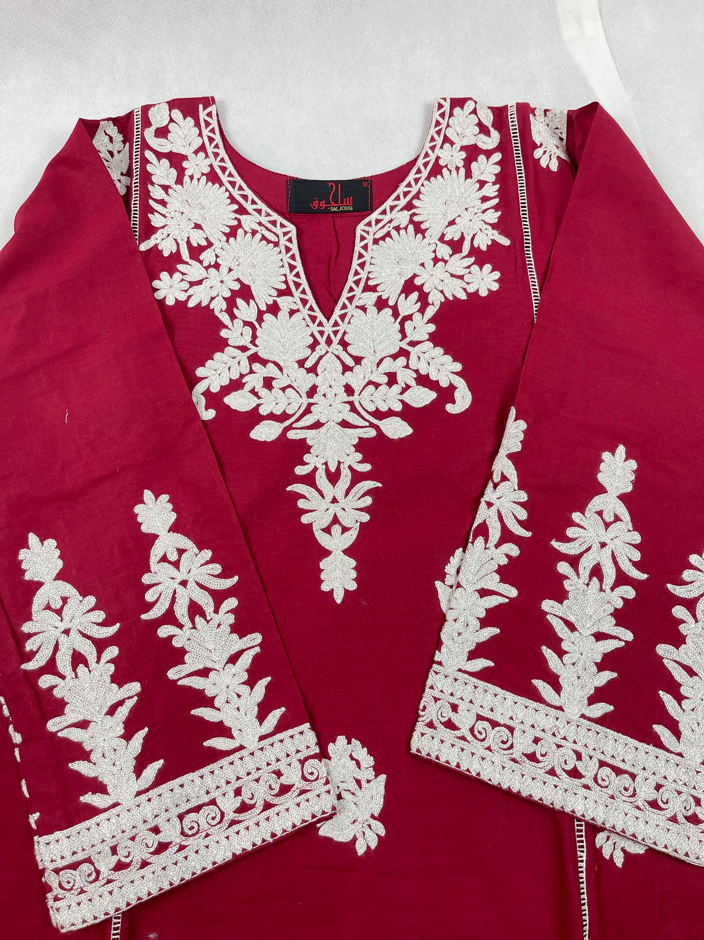 Premium 2-Piece Stitched Embroidered Lawn Suit – Maroon &amp; White