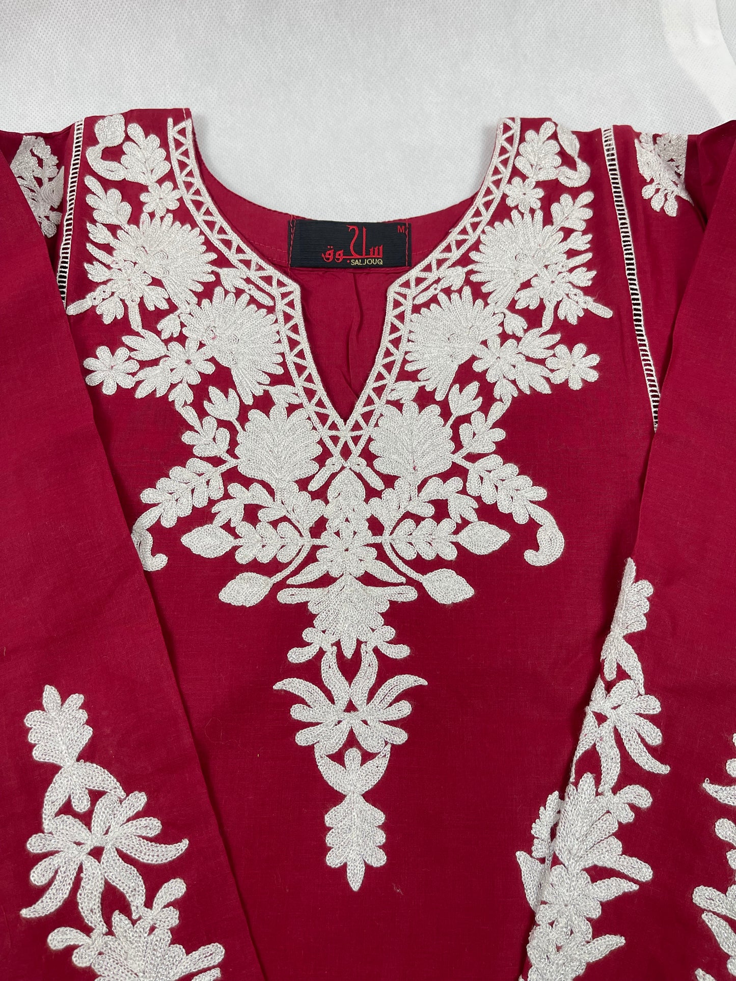 Premium 2-Piece Stitched Embroidered Lawn Suit – Maroon &amp; White