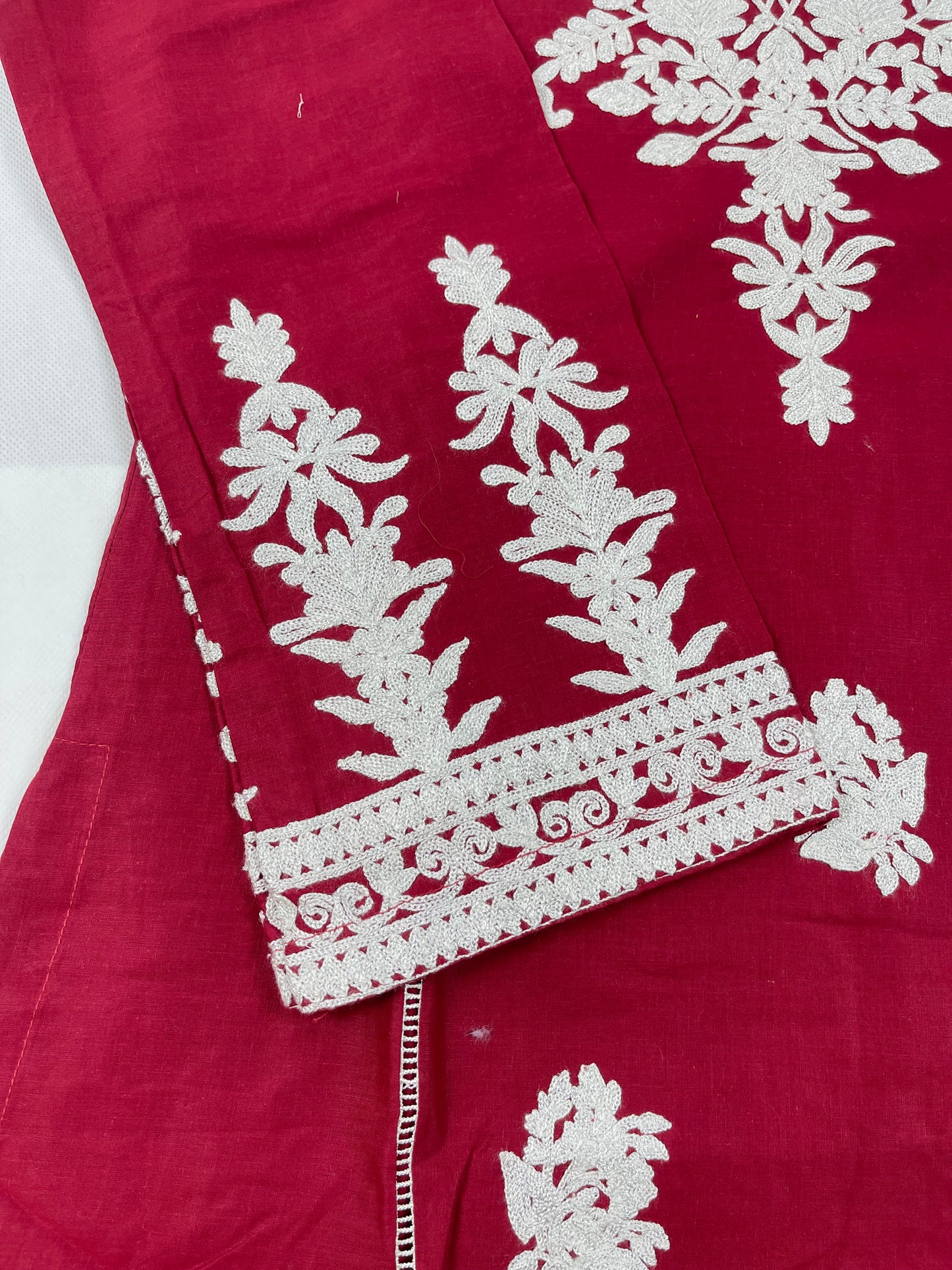 Premium 2-Piece Stitched Embroidered Lawn Suit – Maroon &amp; White