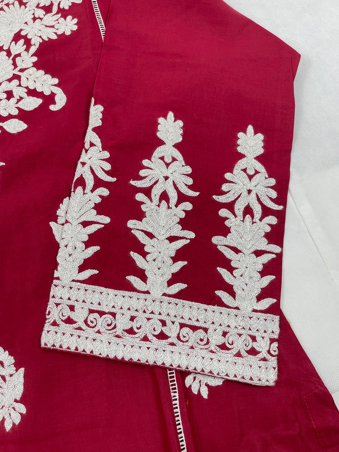 Premium 2-Piece Stitched Embroidered Lawn Suit – Maroon &amp; White