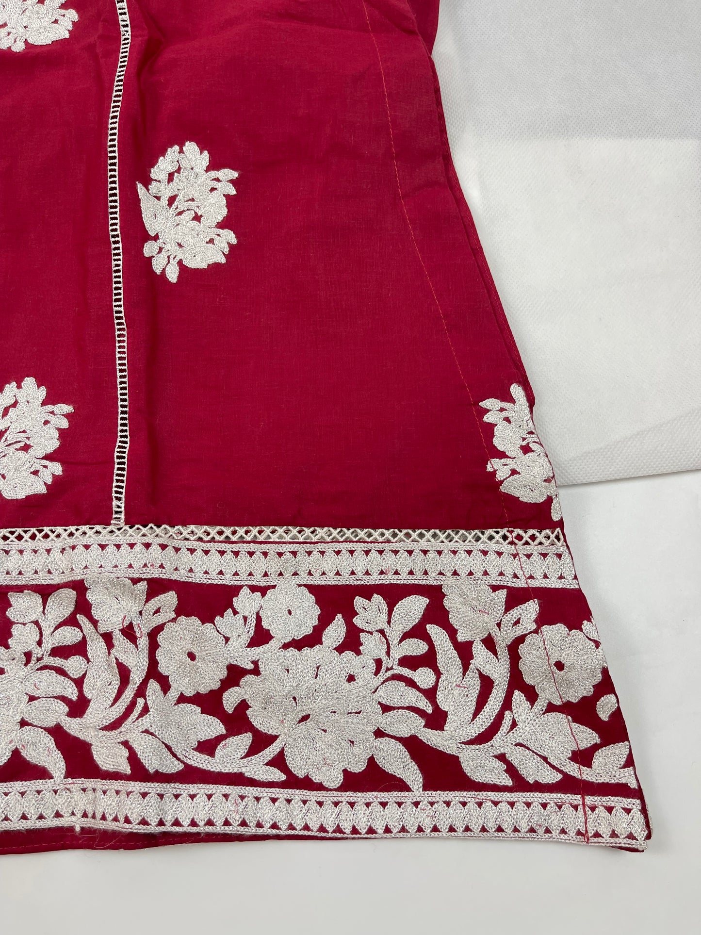 Premium 2-Piece Stitched Embroidered Lawn Suit – Maroon &amp; White