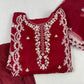 Luxury 3-Piece Stitched Organza Suit – Maroon &amp; White (Hand-Work Edition)