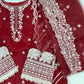 Luxury 3-Piece Stitched Organza Suit – Maroon &amp; White (Hand-Work Edition)
