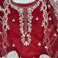 Luxury 3-Piece Stitched Organza Suit – Maroon &amp; White (Hand-Work Edition)