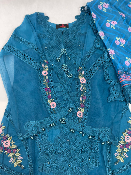 Luxury 3-Piece Stitched Organza Suit – Zinc Floral