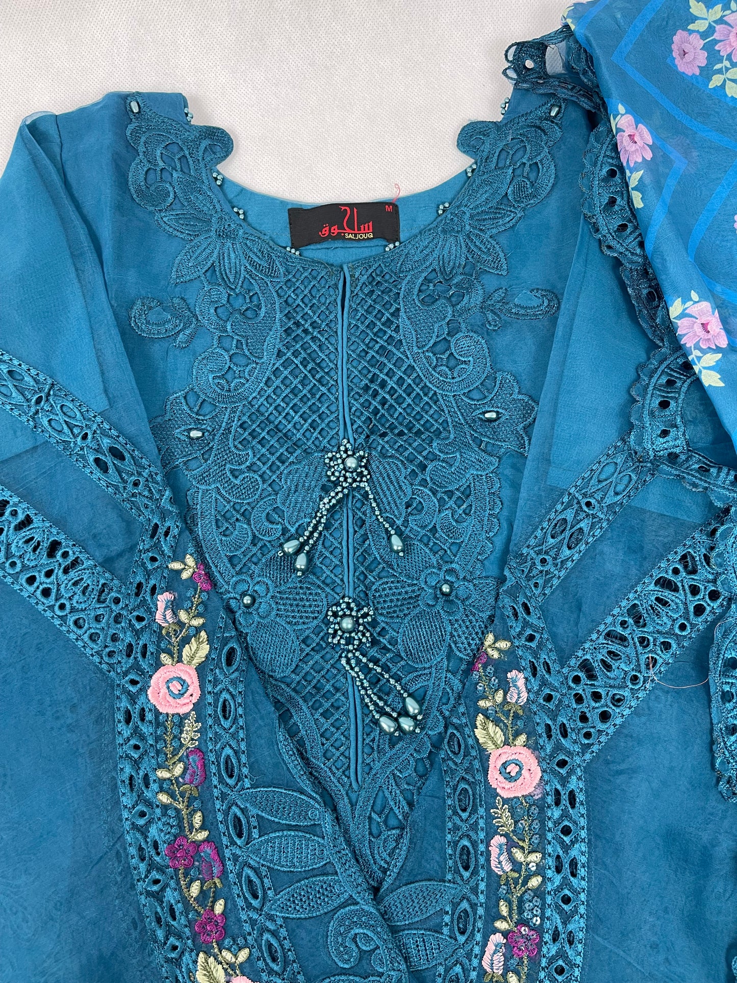 Luxury 3-Piece Stitched Organza Suit – Zinc Floral