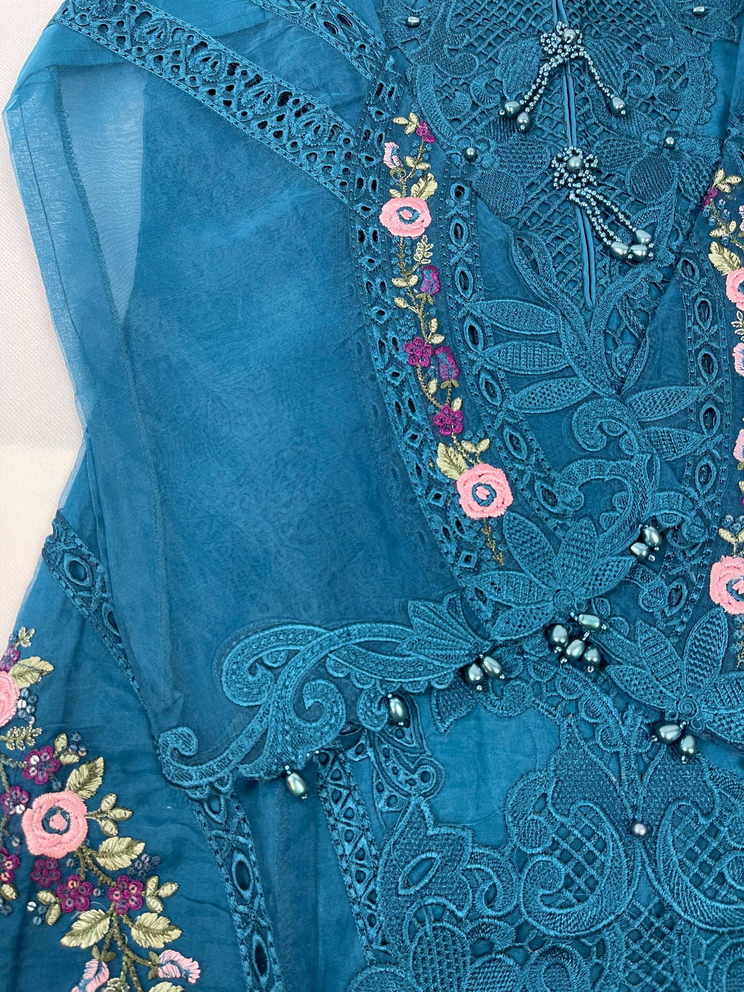 Luxury 3-Piece Stitched Organza Suit – Zinc Floral