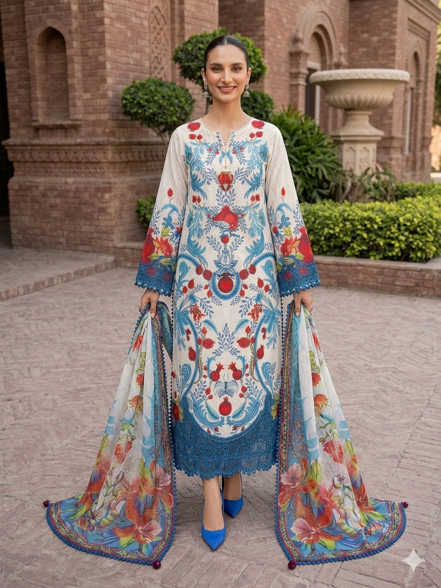 MARIA.B Elegant 3-Piece Digital Printed Lawn Suit (Unstitch)
