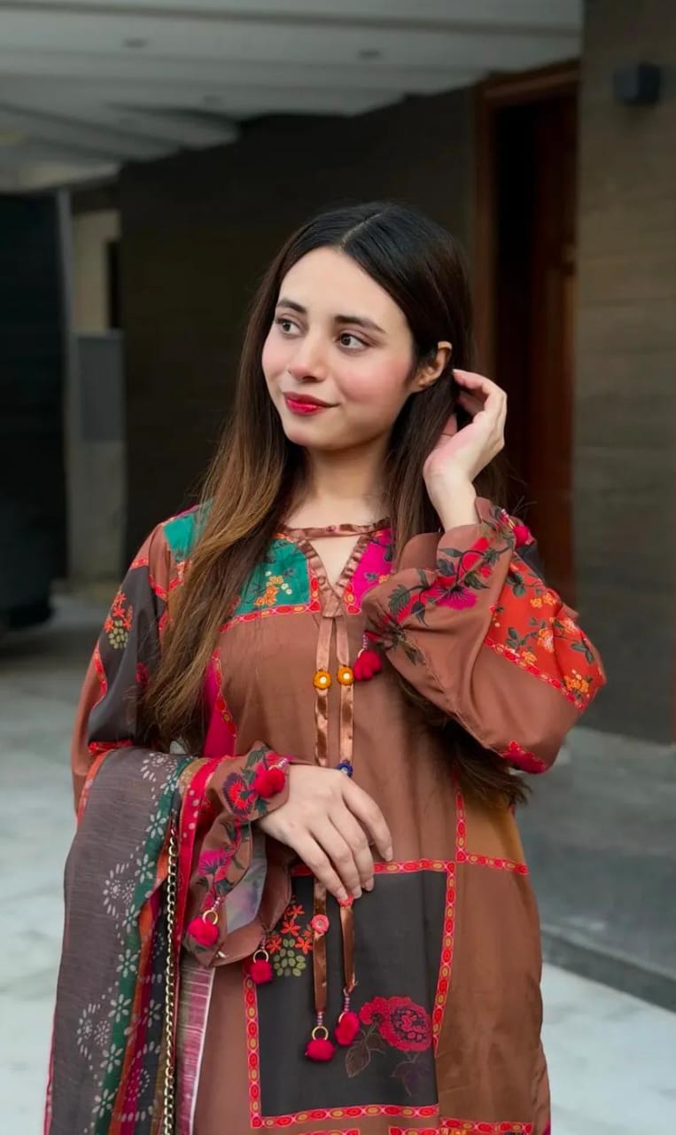 3 Piece Printed Suit - (Pret)