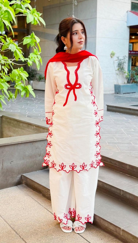 3 Piece Embroidered Suit -  Premium Cotton