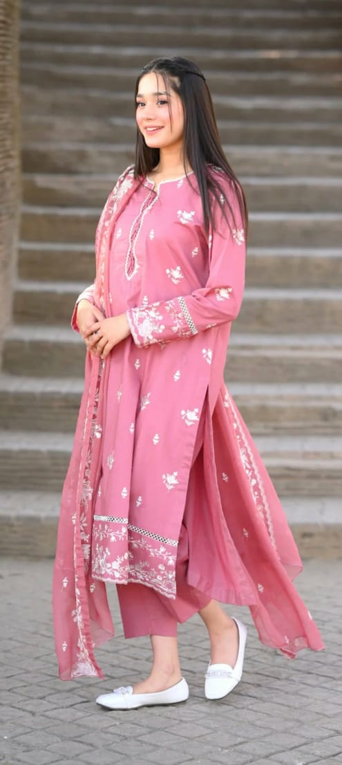 3 Piece Embroidered Suit - Premium Lawn Cotton
