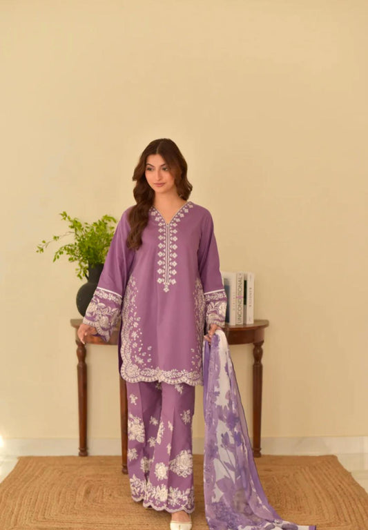 3 Piece Embroidered Suit (Pret) | Fabric: Premium Lawn