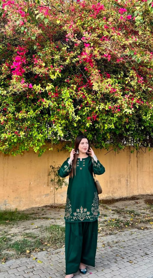 2 PC Embroidered Cotton & Farshi Shalwar