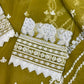 Luxury 3-Piece Stitched Organza Suit – Olive & Ivory