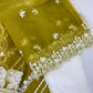 Luxury 3-Piece Stitched Organza Suit – Olive & Ivory