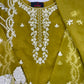 Luxury 3-Piece Stitched Organza Suit – Olive & Ivory
