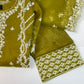 Luxury 3-Piece Stitched Organza Suit – Olive & Ivory