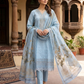 Luxury 3-Piece Stitched Banadora Lawn Suit – Sky Blue &amp; Silver