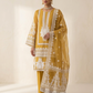 Luxury 3-Piece Stitched Organza Suit – Mustard &amp; Ivory (Hand-Work Edition)